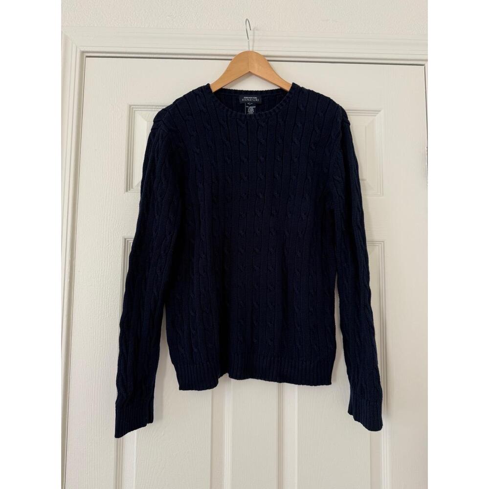 Jones New York Navy Cable Knit Crew Neck Sweater